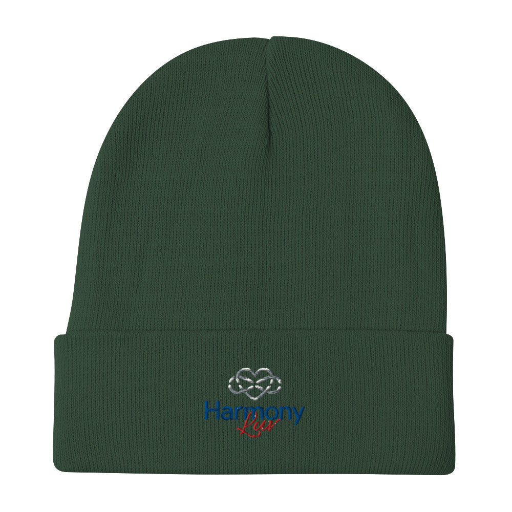 Harmony Luv Embroidered Beanie Hat Dark Green