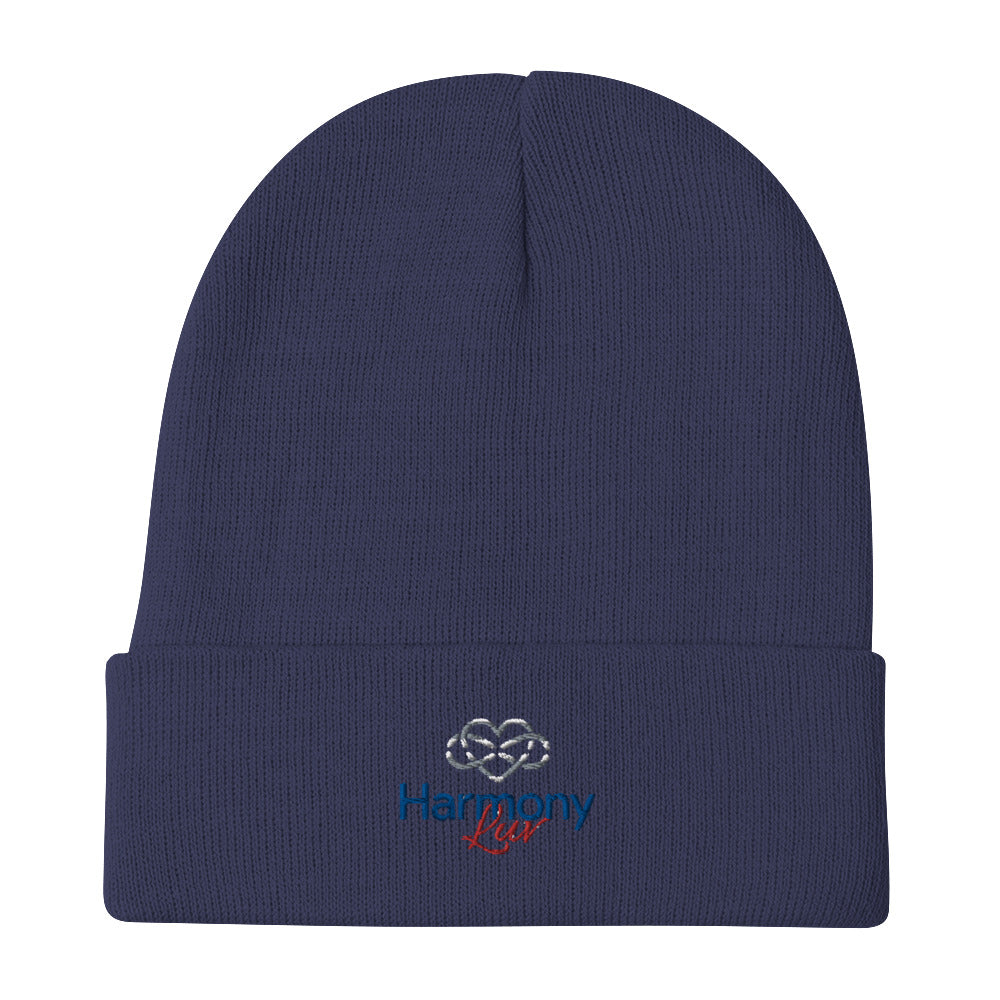 Harmony Luv Embroidered Beanie Hat Navy