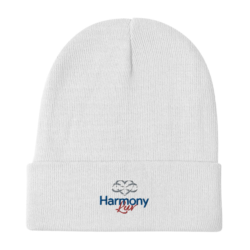 Harmony Luv Embroidered Beanie Hat White