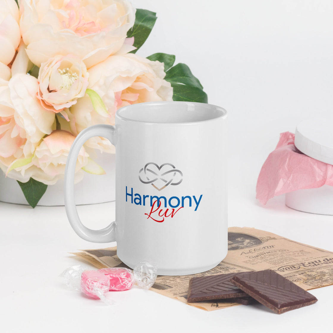 White Glossy Mug By Harmony Luv