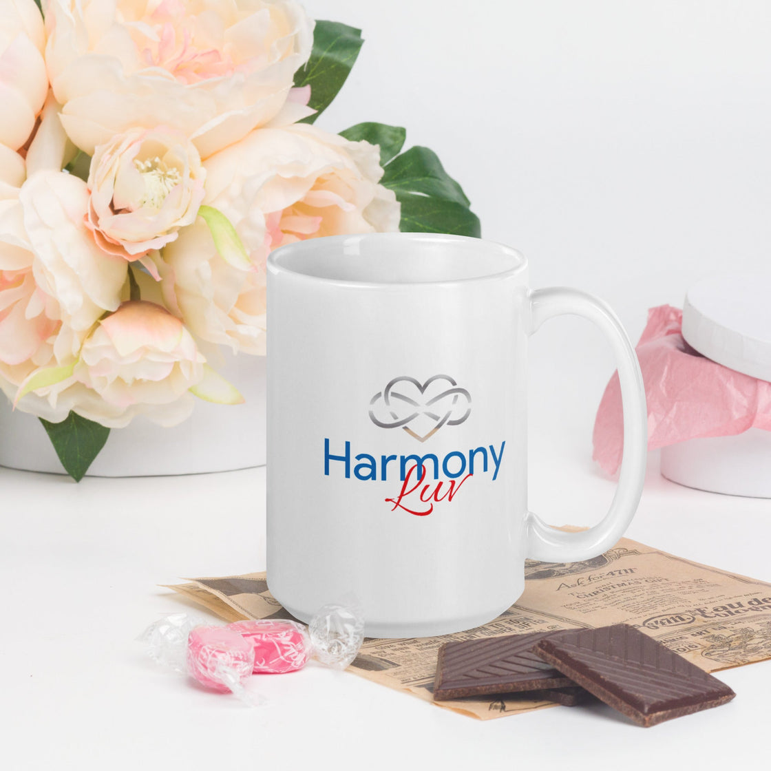 White Glossy Mug By Harmony Luv